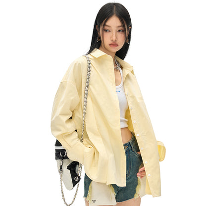 NotAwear Logo Embroidery Casual Oversized Shirt Yellow