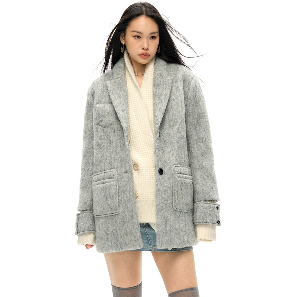 NotAwear Woolen Hollow Cuff Jacket Grey