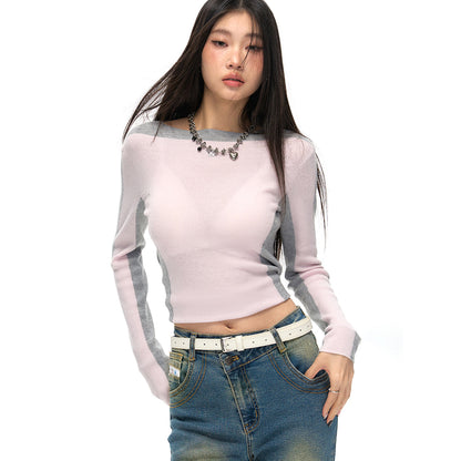 NotAwear Color Blocked Knit Woolen Slim Top Pink