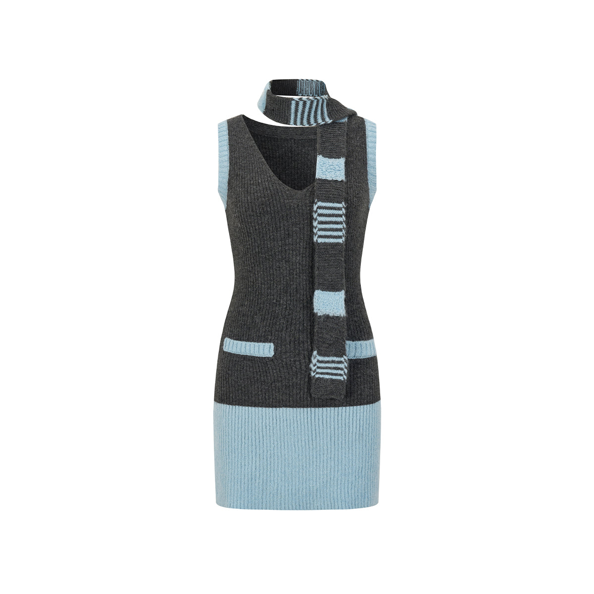 Via Pitti Color Blocked V-neck Knit Vest Dress Dark Gray