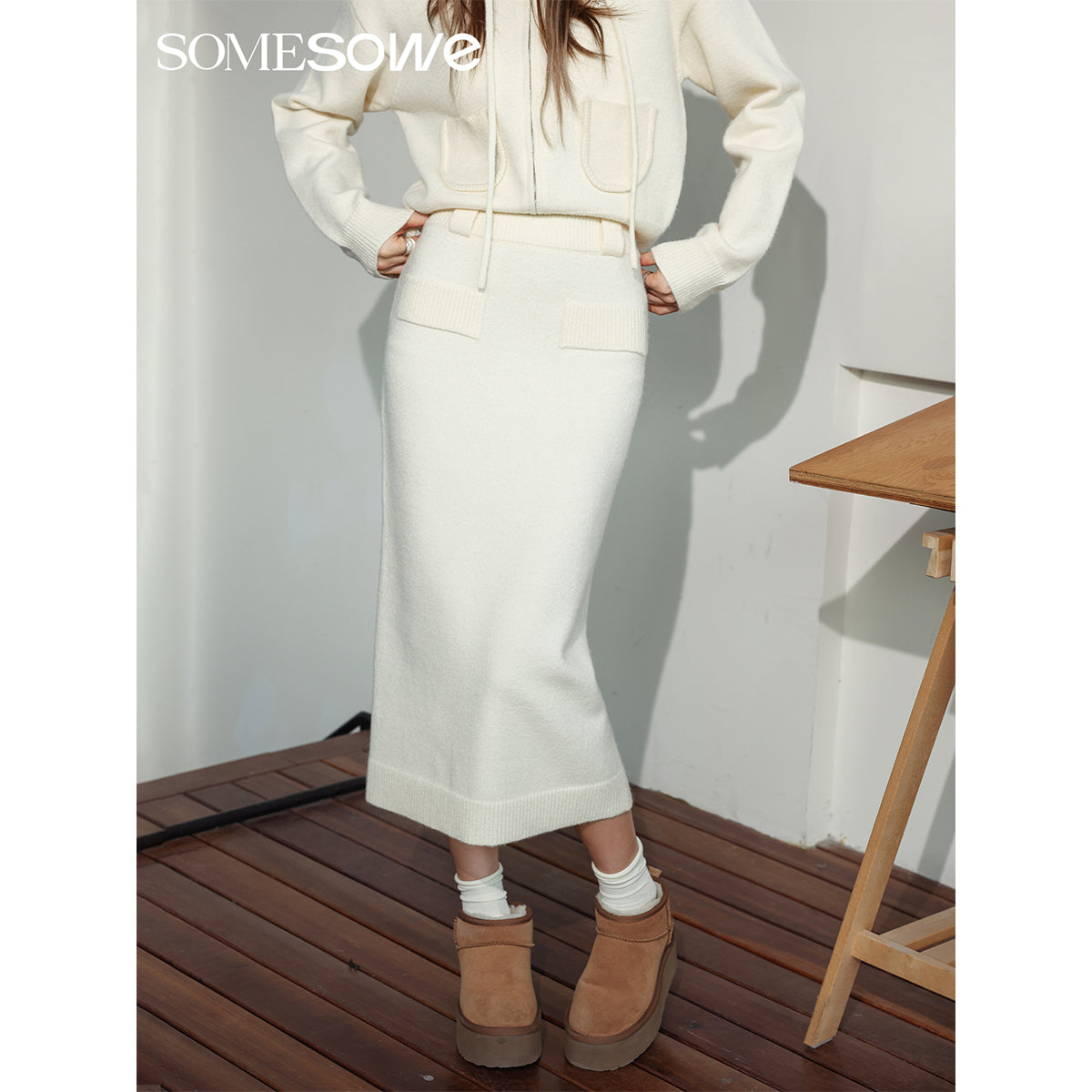 SomeSowe Split Cutting Knit long Skirt