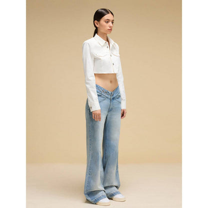 IFIK V-Waist Straight Loose Jeans Light Blue