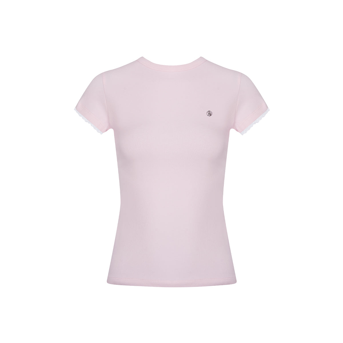 Kroche Lace Sleeve Clean Fit Logo Slim Fit Top Pink