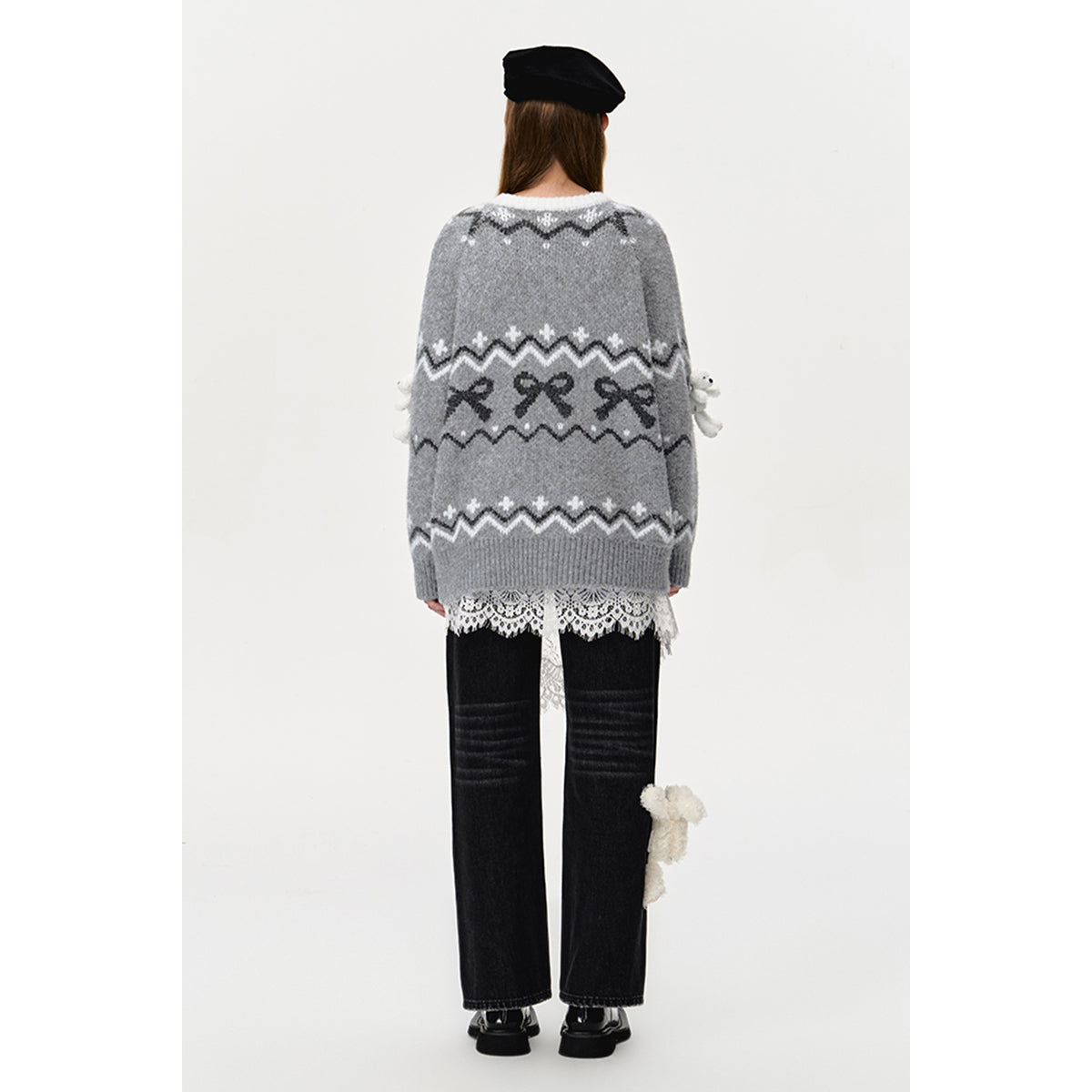 13De Marzo Fair Isle Jacquard Raglan Knit Sweater Gray