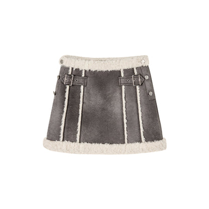 Via Pitti Suede Short Puffer Skirt Grey