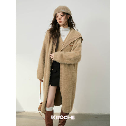 Kroche Faux Mink Oversized Lapel Coat Brown