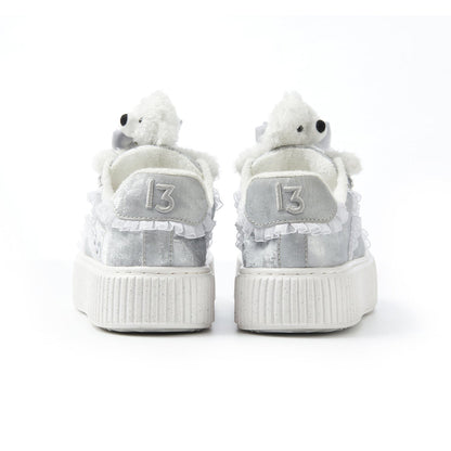 13De Marzo Plush Bear Lace Biscuits Sneaker Silver