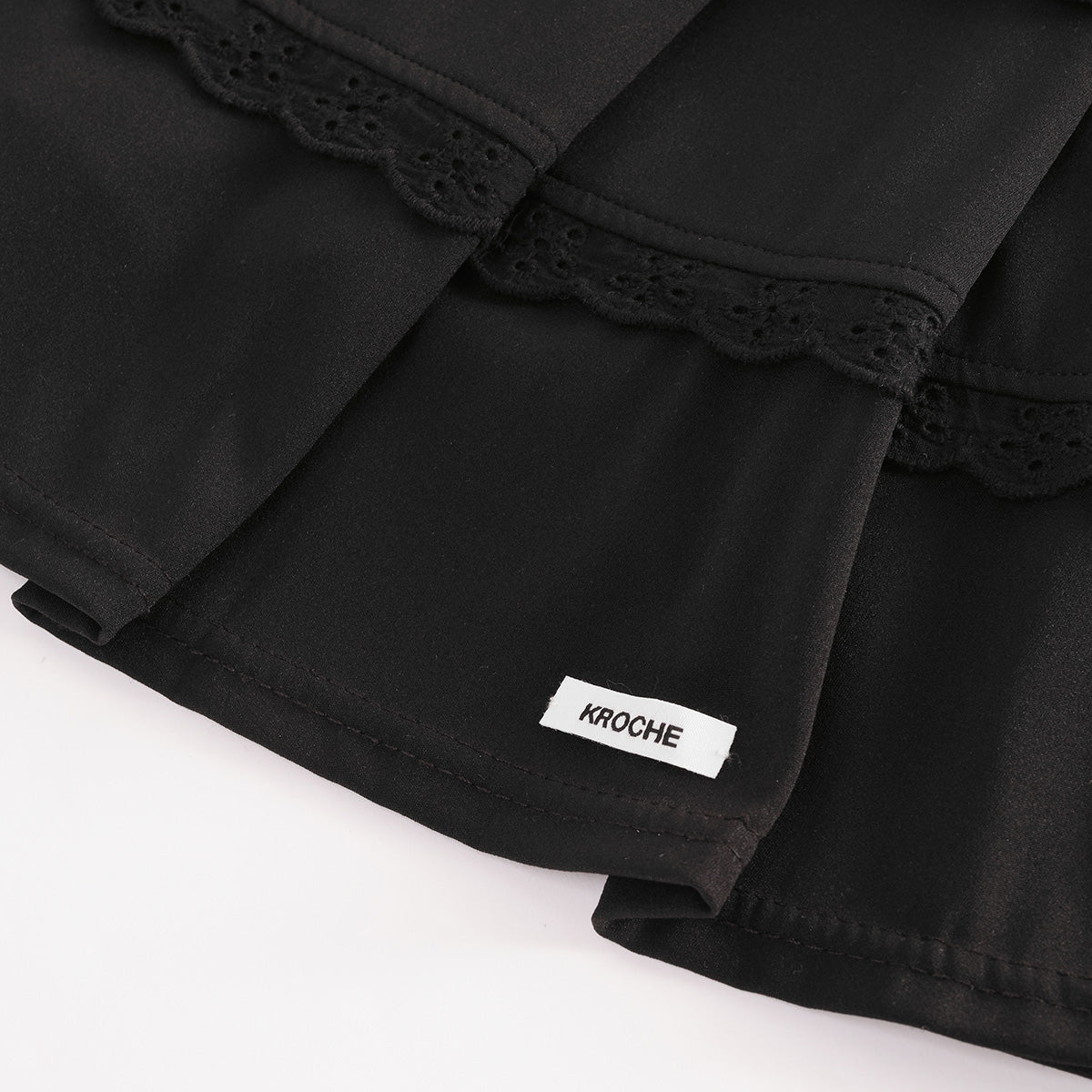 Kroche Lace Edge Patchwork Pleated Skirt Black