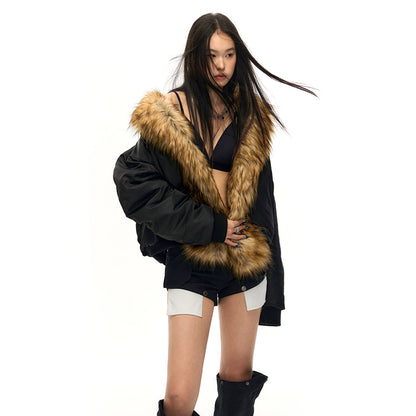 NotAwear Faux Fur Collar Bomber Jacket Black