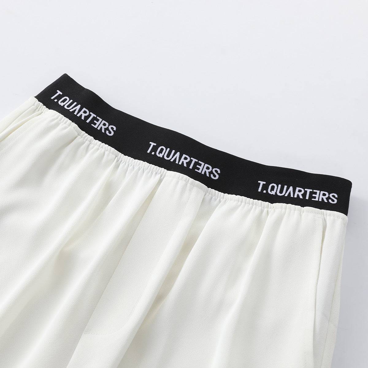 Three Quarters Contrast Band Waist Straight-Leg Pants White