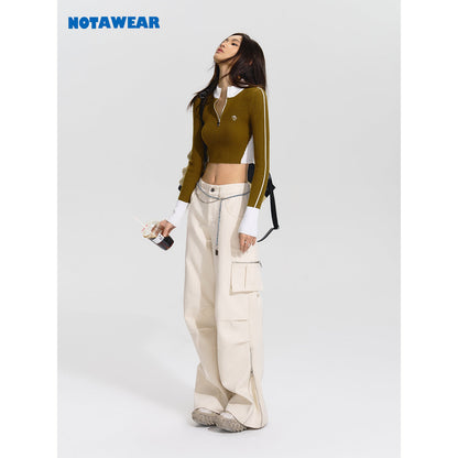 NotAwear High Waist Zipper Cargo Pants Cream