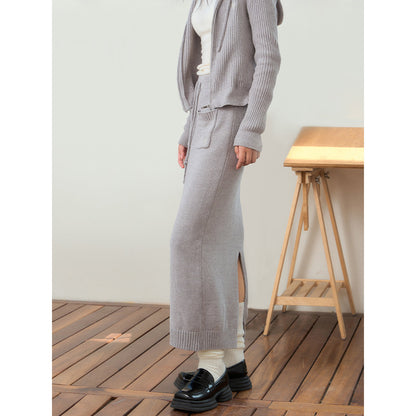 NotAwear Drawstring Knit Long Skirt Grey