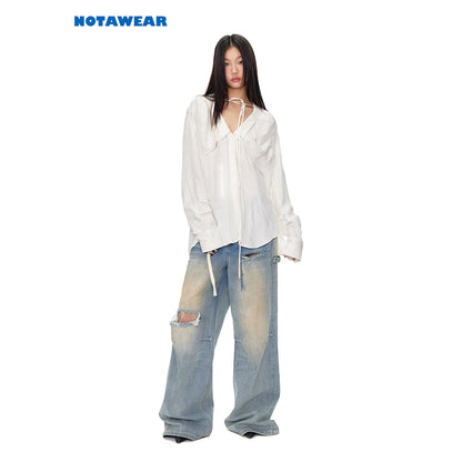 NotaWear Modern Cozy Wrinkled Oversize Shirt White