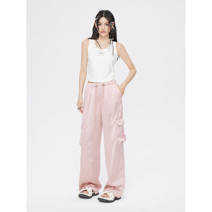 MacyMccoy Satin Draped Wide-Leg Cargo Pants Pink