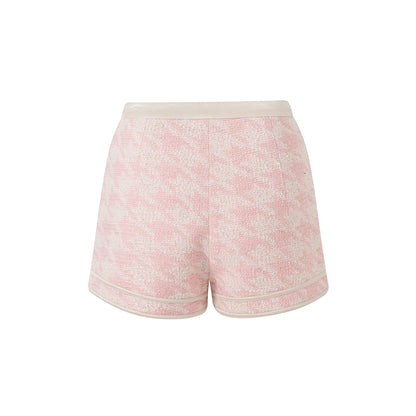 Diana Vevina Houndstooth Tweed Shorts Pink