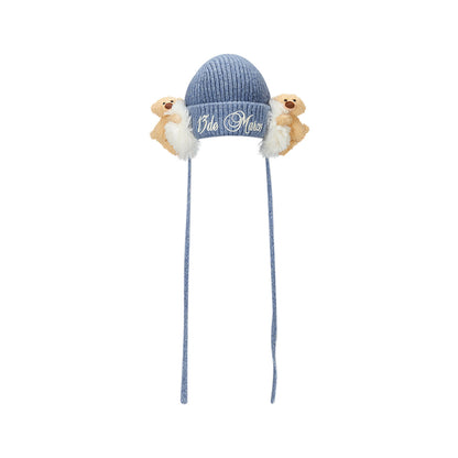 13De Marzo Plush Bear Detachable Earmuff Beanie Blue