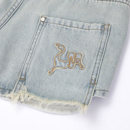 Via Pitti Logo Embroidery Denim Short Blue