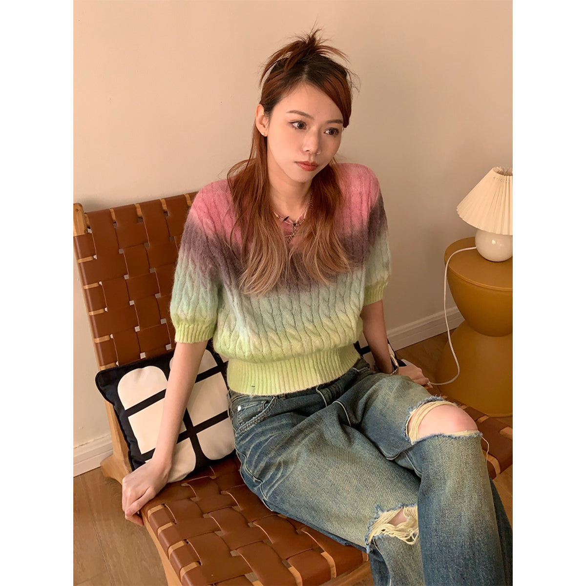 Fordare Fluffy Rainbow Knit Top