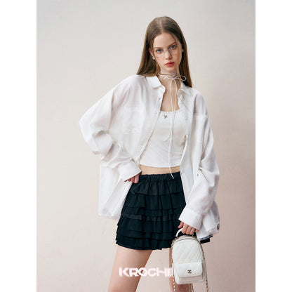 Kroche Lace Patchwork Oversize Shirt White