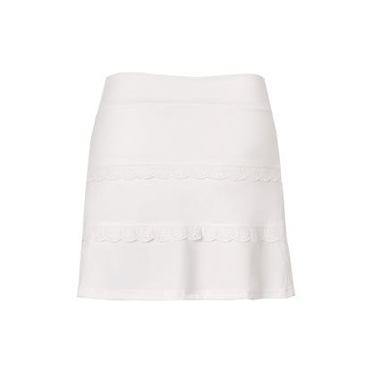 Kroche Lace Edge Patchwork Pleated Skirt White