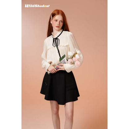 Wildshadow Lace Collar Pearlised Wave Sleeve Shirt