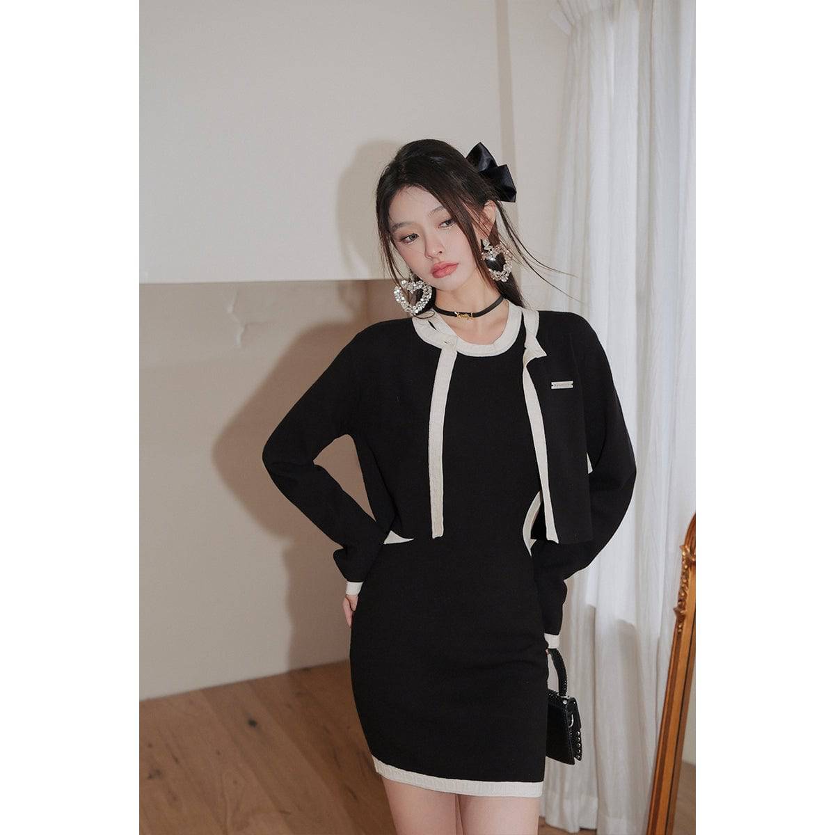 Diana Vevina Colour Block Knit Jacket Black