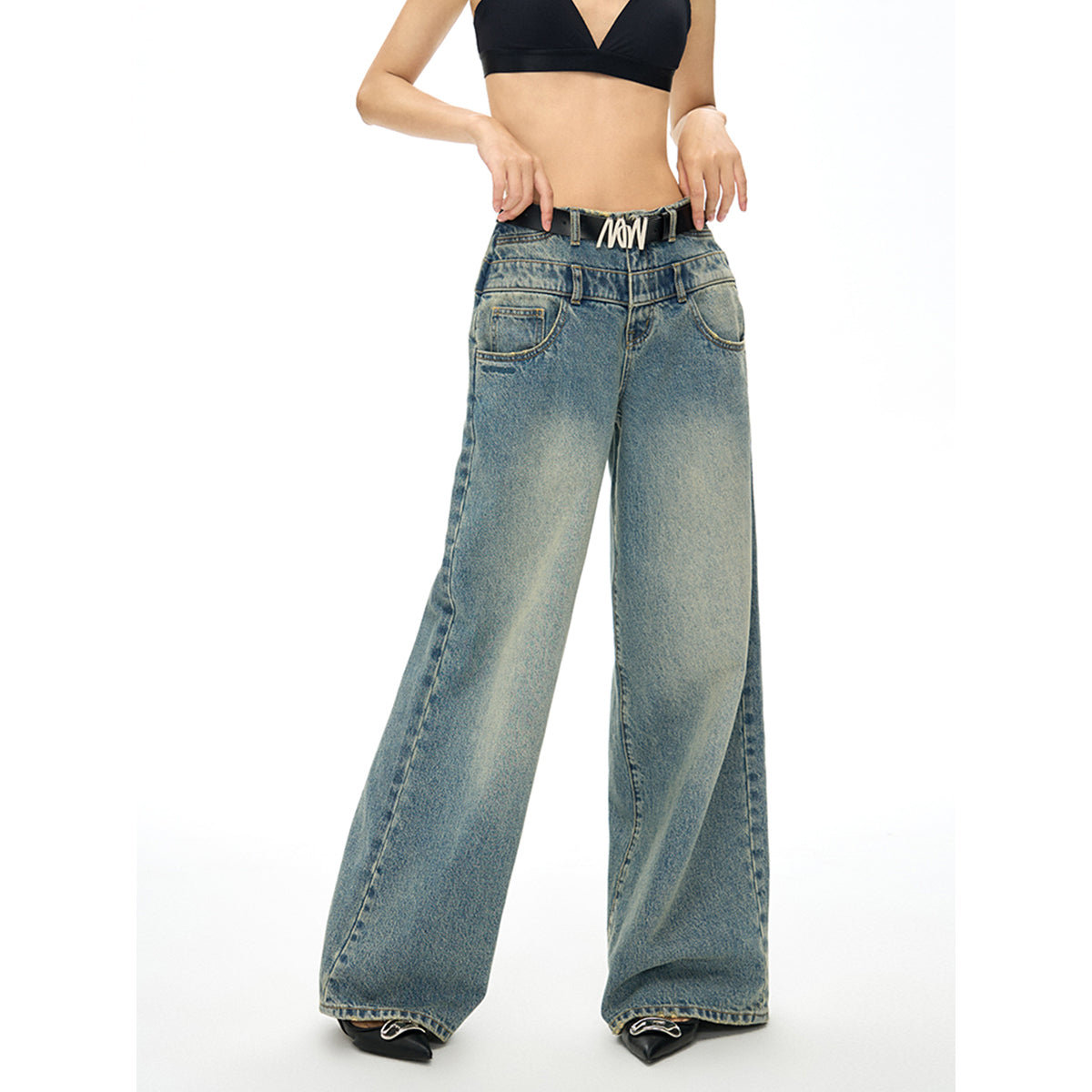 NotAwear Double Waist High Waist Straight-Leg Jeans