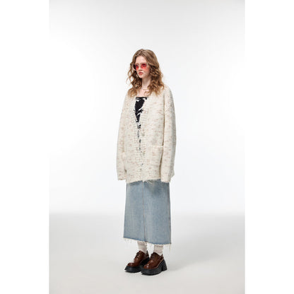 Alexia Sandra Destroyed Edge Speckled Knit Cardigan