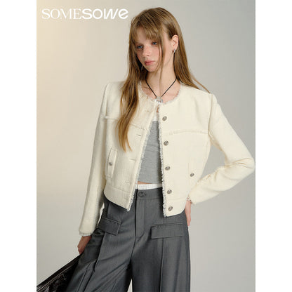 SomeSowe Raw Edge Patchwork Short Jacket White