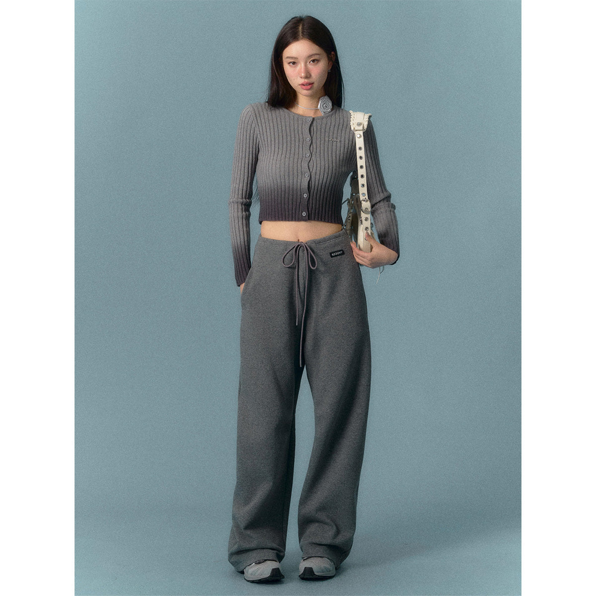 AsGony Casual High Waist Harem Pants Grey