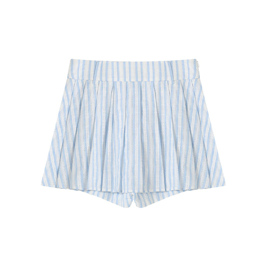 SomeSowe Lace Striped Pleated Skirt Shorts