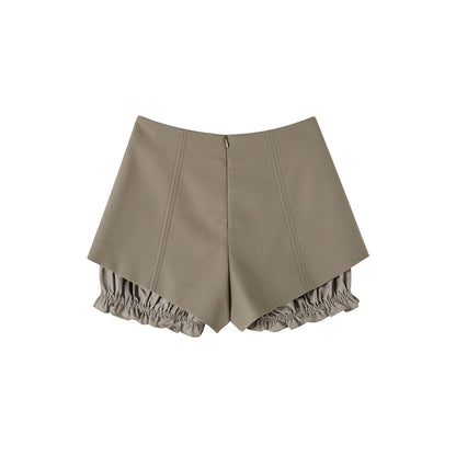 SomeSowe Split Patchwork Layered Bud Shorts Khaki