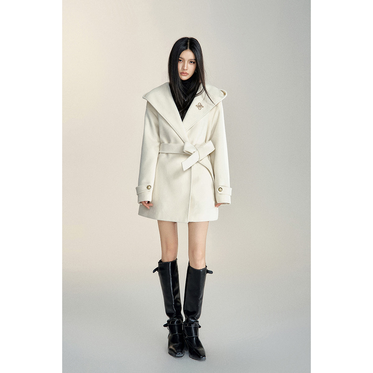 MacyMccoy Lace-Up Hooded Tweed Coat White