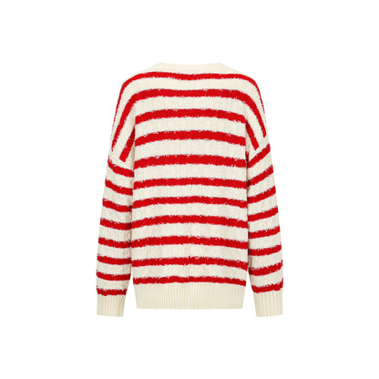 Alexia Sandra Striped Drop Shoulder Knit Sweater Red