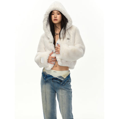 NotAwear Eco Rabbit Fur Cropped Hooded Jacket