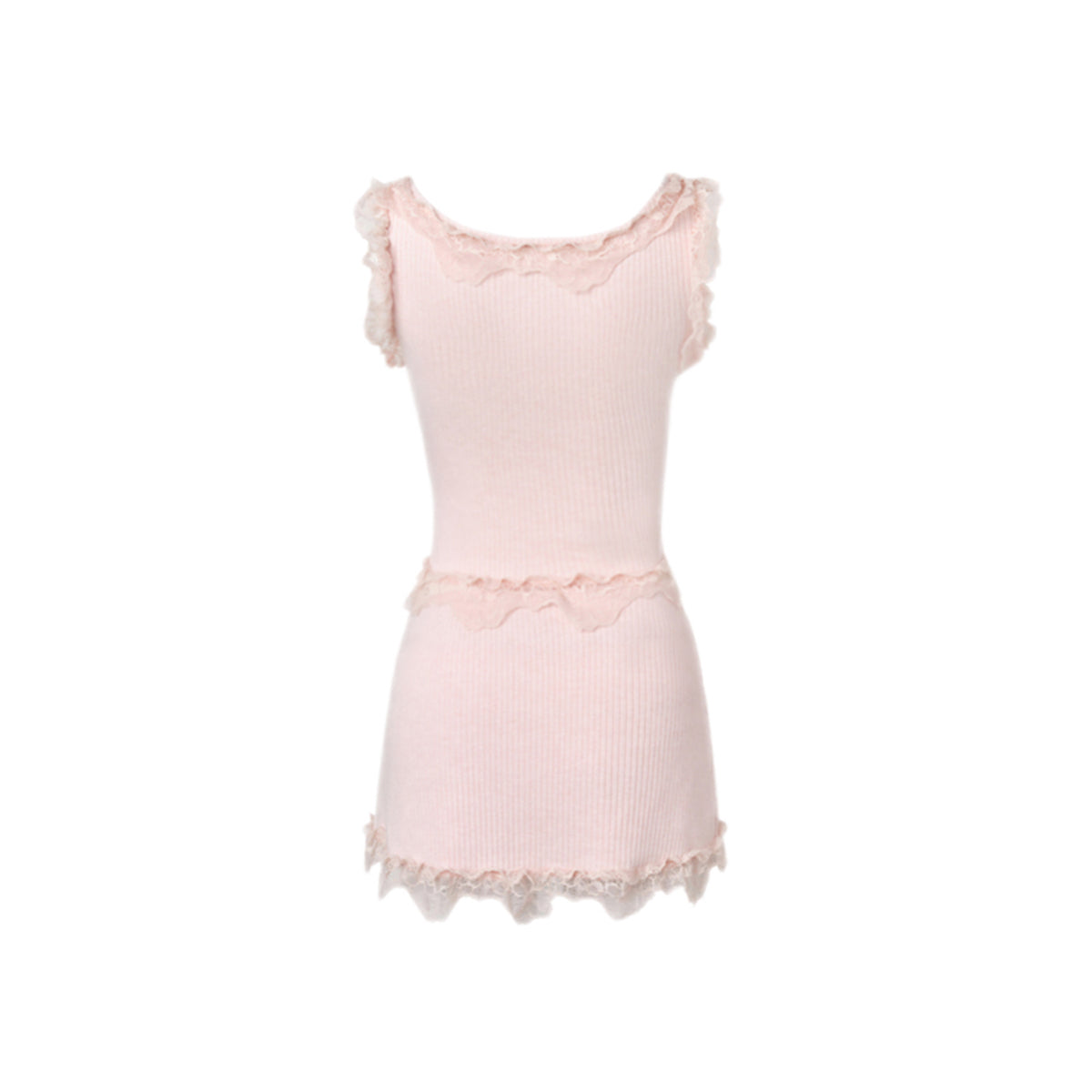 MeliMosa Lace Knit Sleeveless Vest And Skirt Set Pink