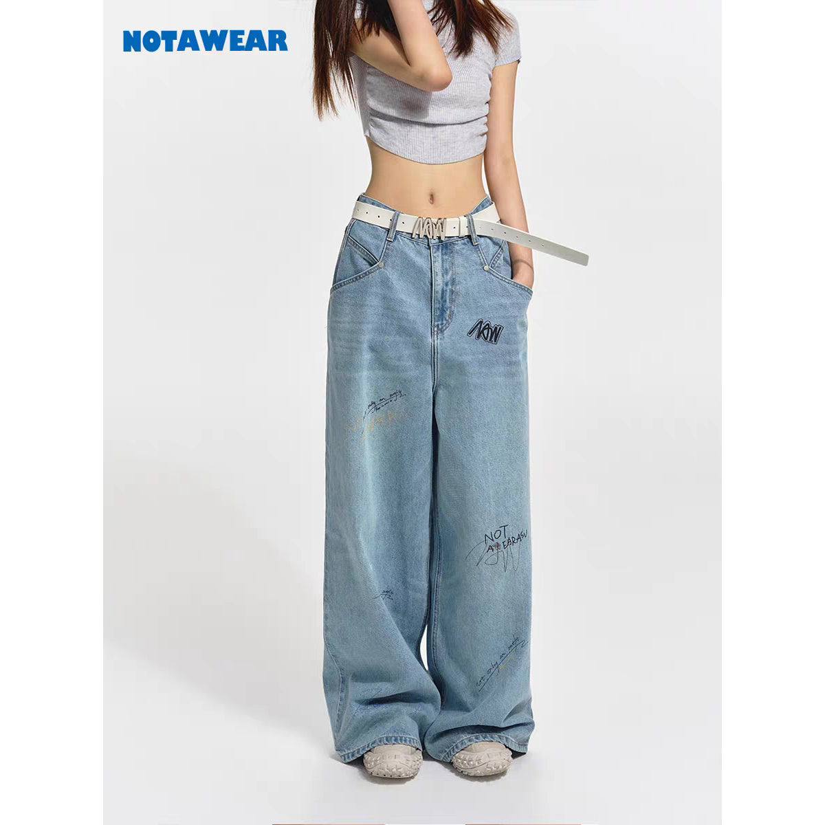 NotAwear Graffiti High Waist Wide-Leg Jeans