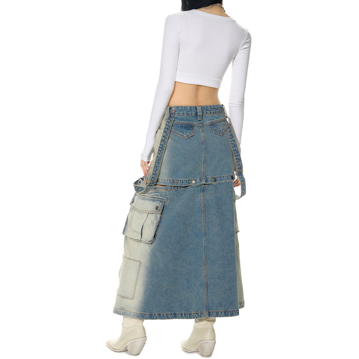 NotaWear Detachable Multiple Thread Denim Overall Dress