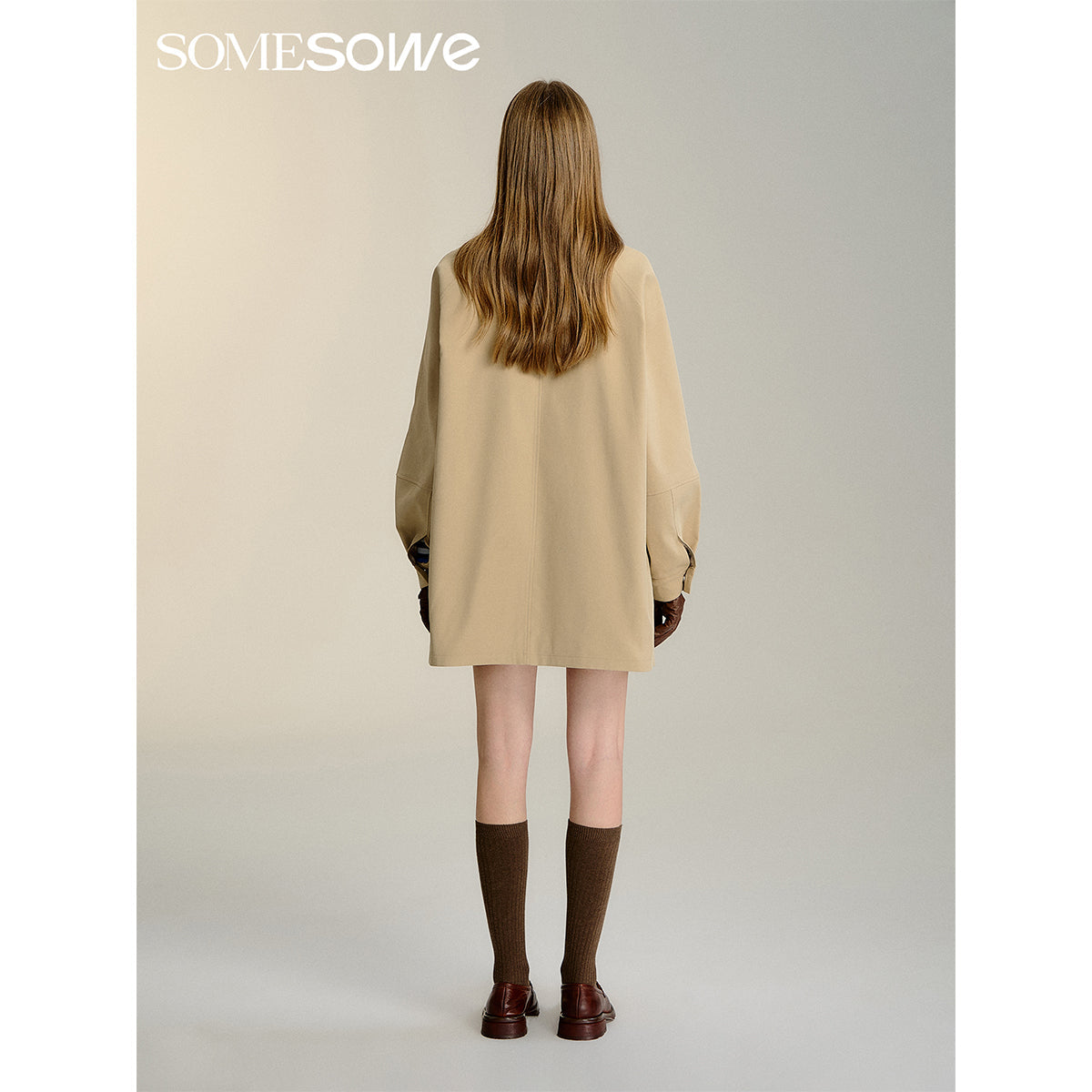 SomeSowe Detachable Big Bow Long Jacket Khaki