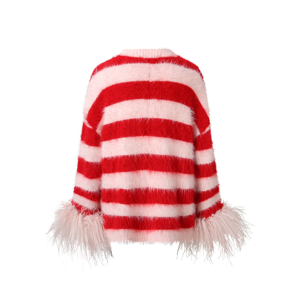 Jac Fleurant Color Blocked Striped Feather Cuff Cardigan White