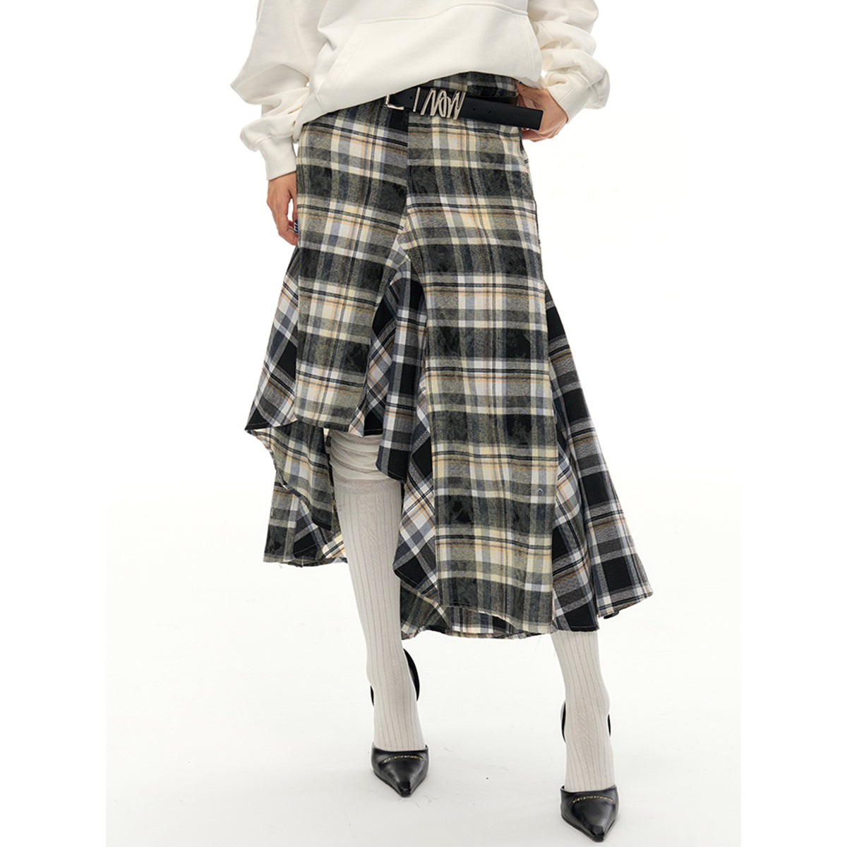 NotAwear Asymmetrical Snow Plaid A-Line Skirt