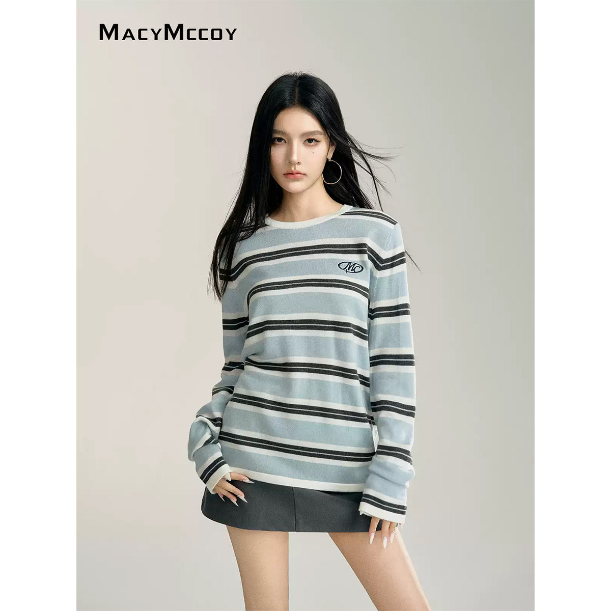 MacyMccoy Color Blocked Striped Embroidered Sweater