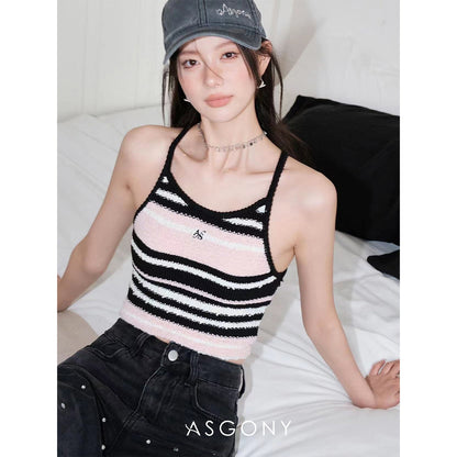 AsGony Color Blocked Striped Knit Slip Vest