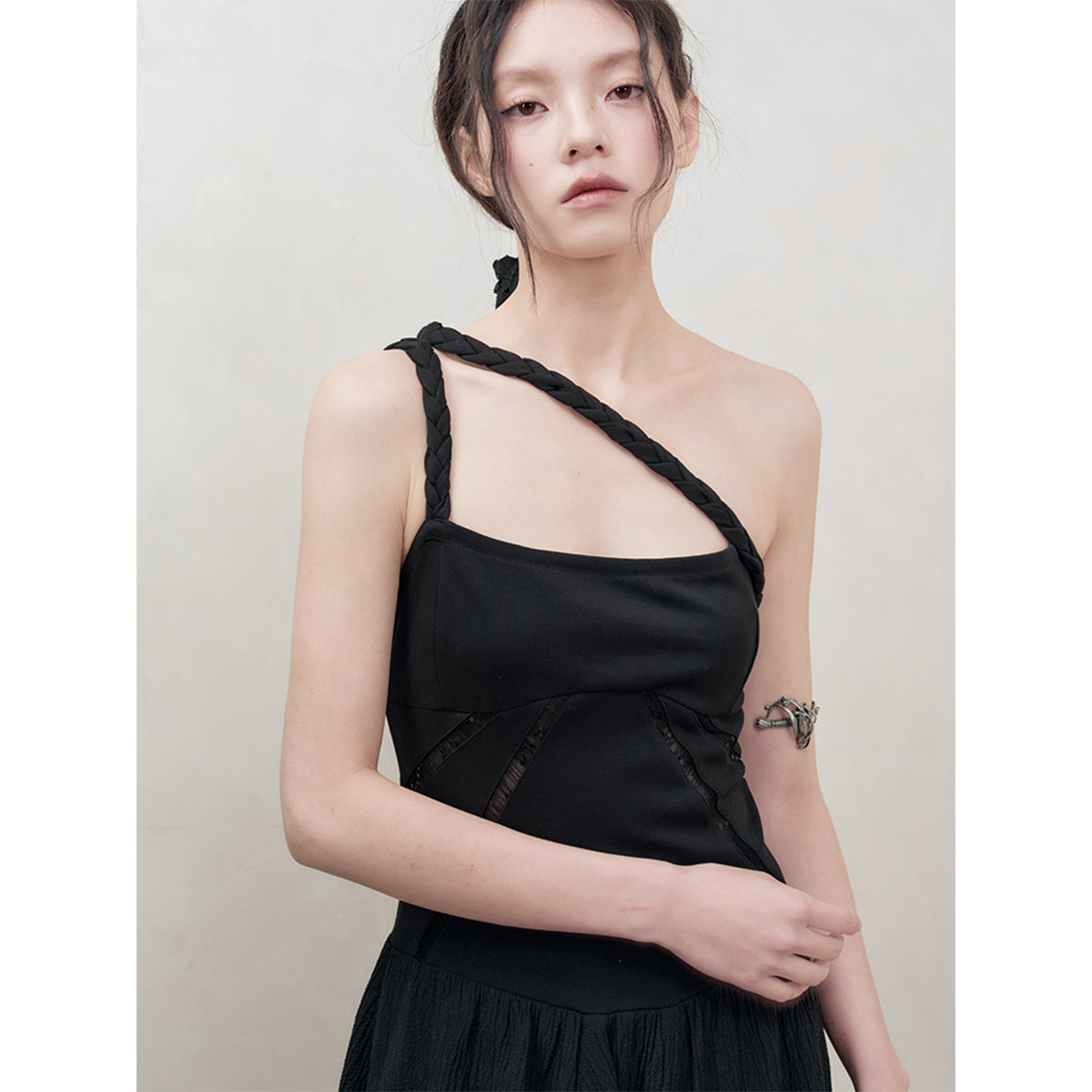 Anno Mundi Retro Stereo Bud Sleeveless Long Dress Black