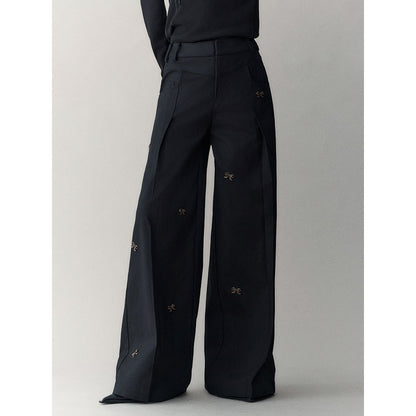 Anno Mundi Twill Bronzed Bows Casual Wide Pants Black