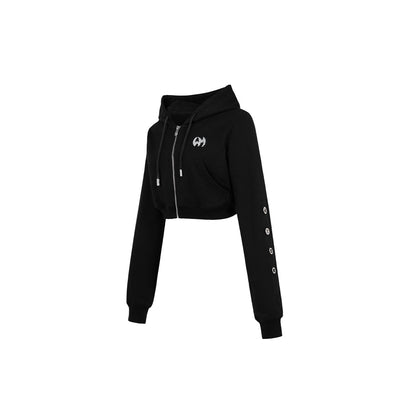 Weird Market Metal Logo Knit Short Zip Hoodie