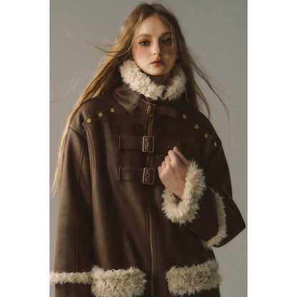 Via Pitti Fluffy Patchwork Reversible Suede Jacket Brown