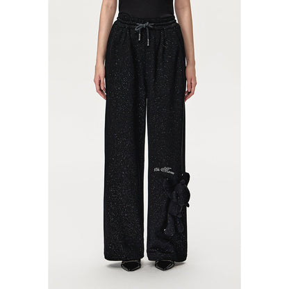 13De Marzo Sparkly Bear Wide Leg Casual Pants Black