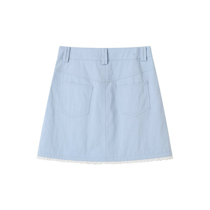 SomeSowe Lace Edge Draping Short Skirt Blue