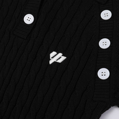 Via Pitti Logo Embroidery Button Knit Polo Top Black